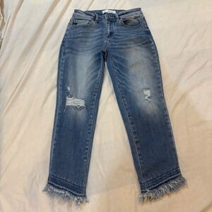 KanCan Jeans Womens Distressed Cropped Frayed Hem Medium Wash‎ Denim Size 27